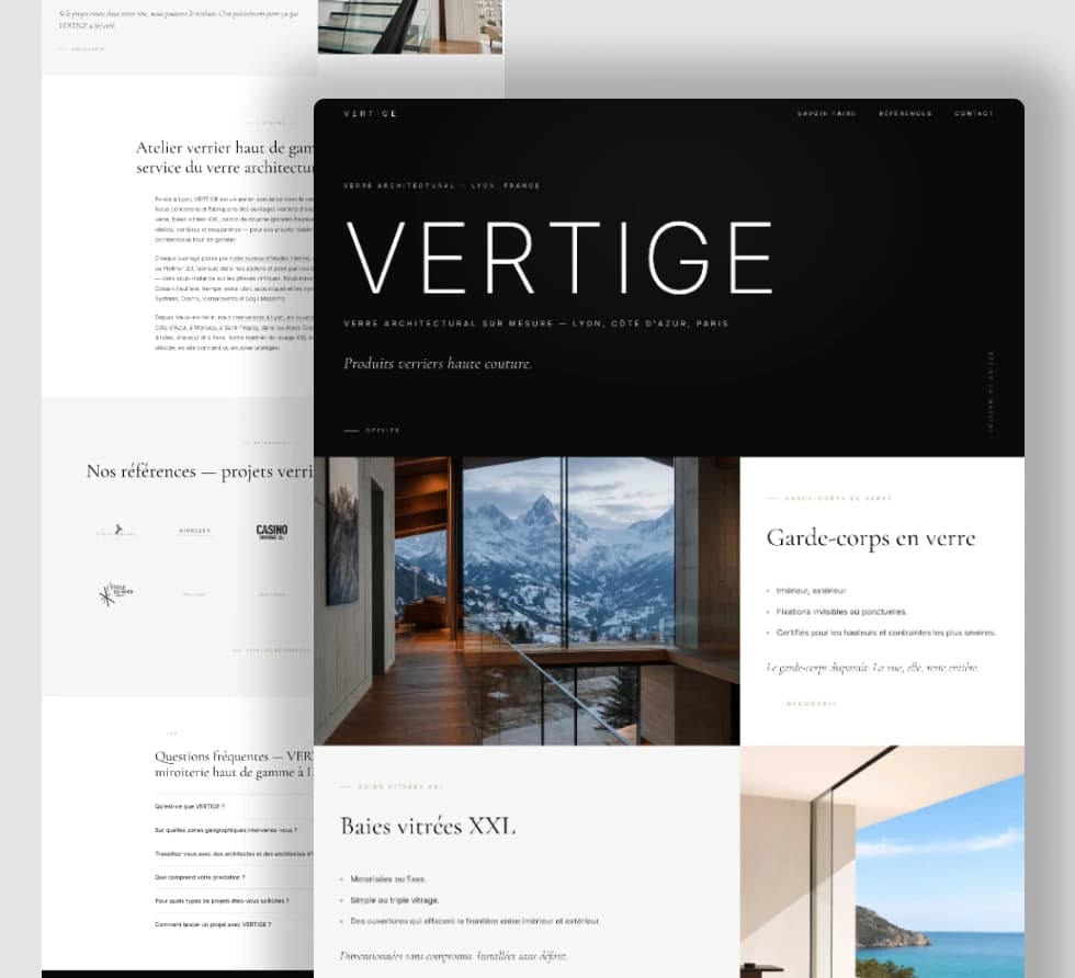 Site Vertige — atelier verrier haut de gamme à Lyon, verre architectural sur-mesure