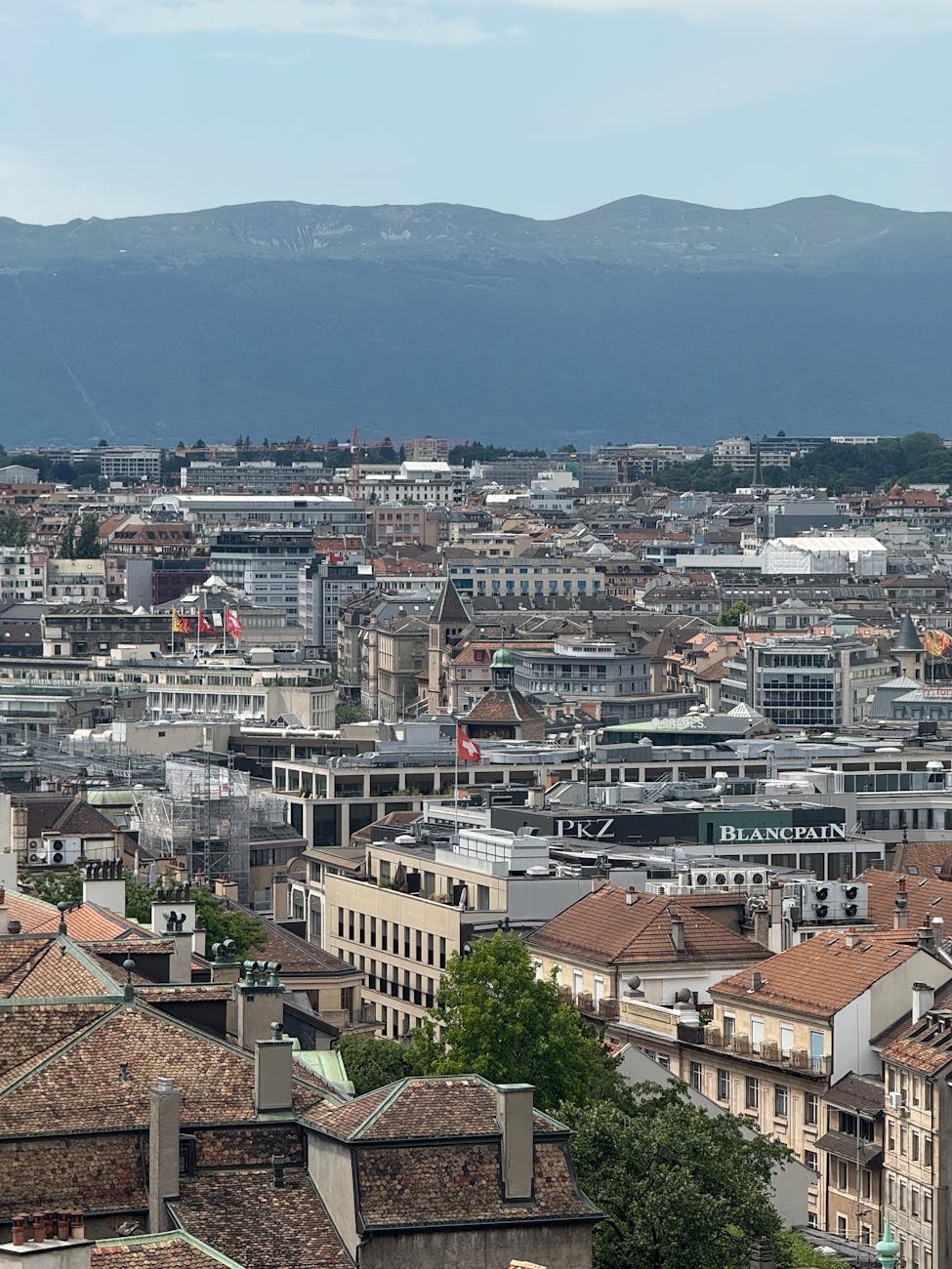 Vue aérienne de Genève avec les montagnes en arrière-plan