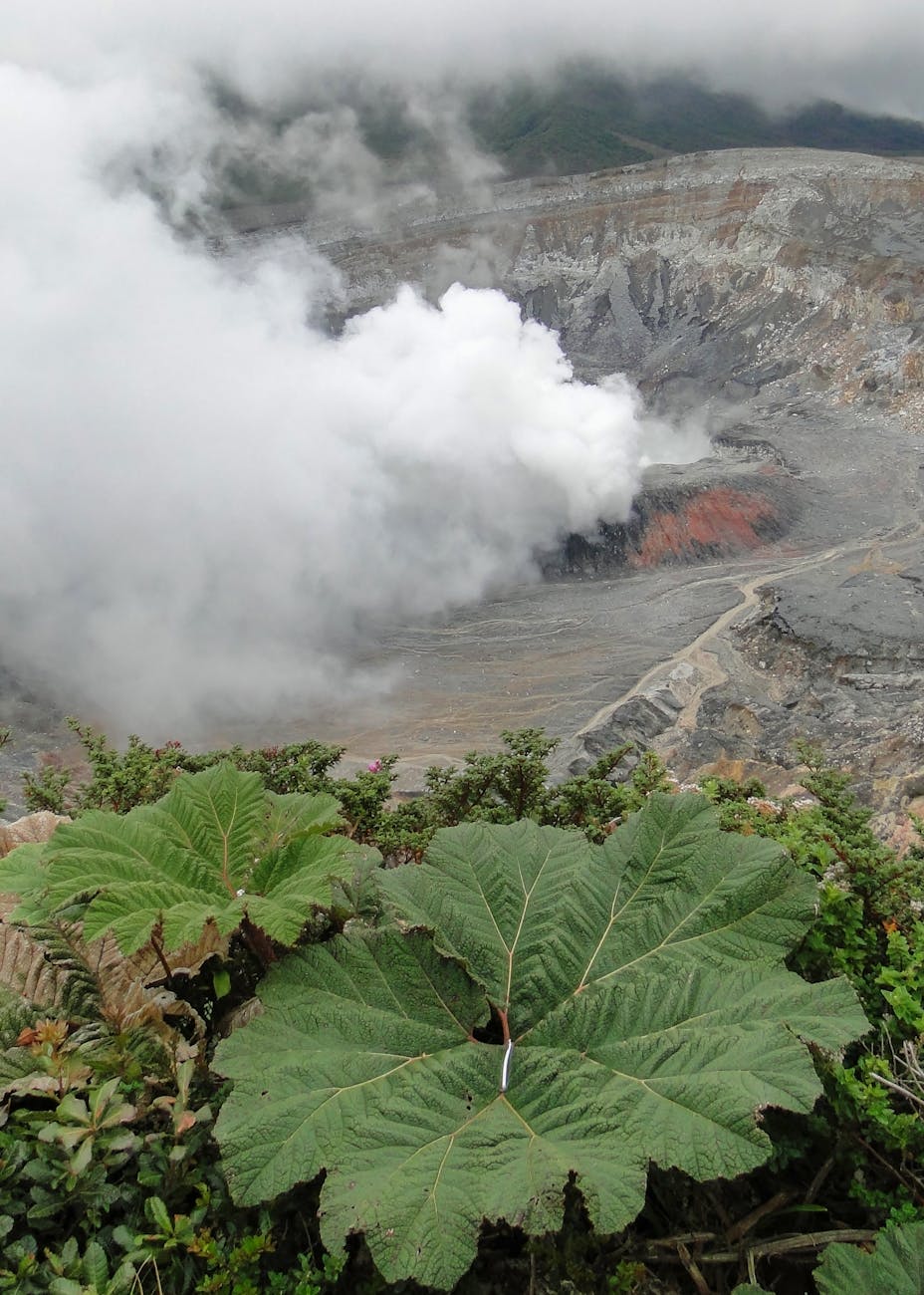 Volcan en activité émettant de la fumée