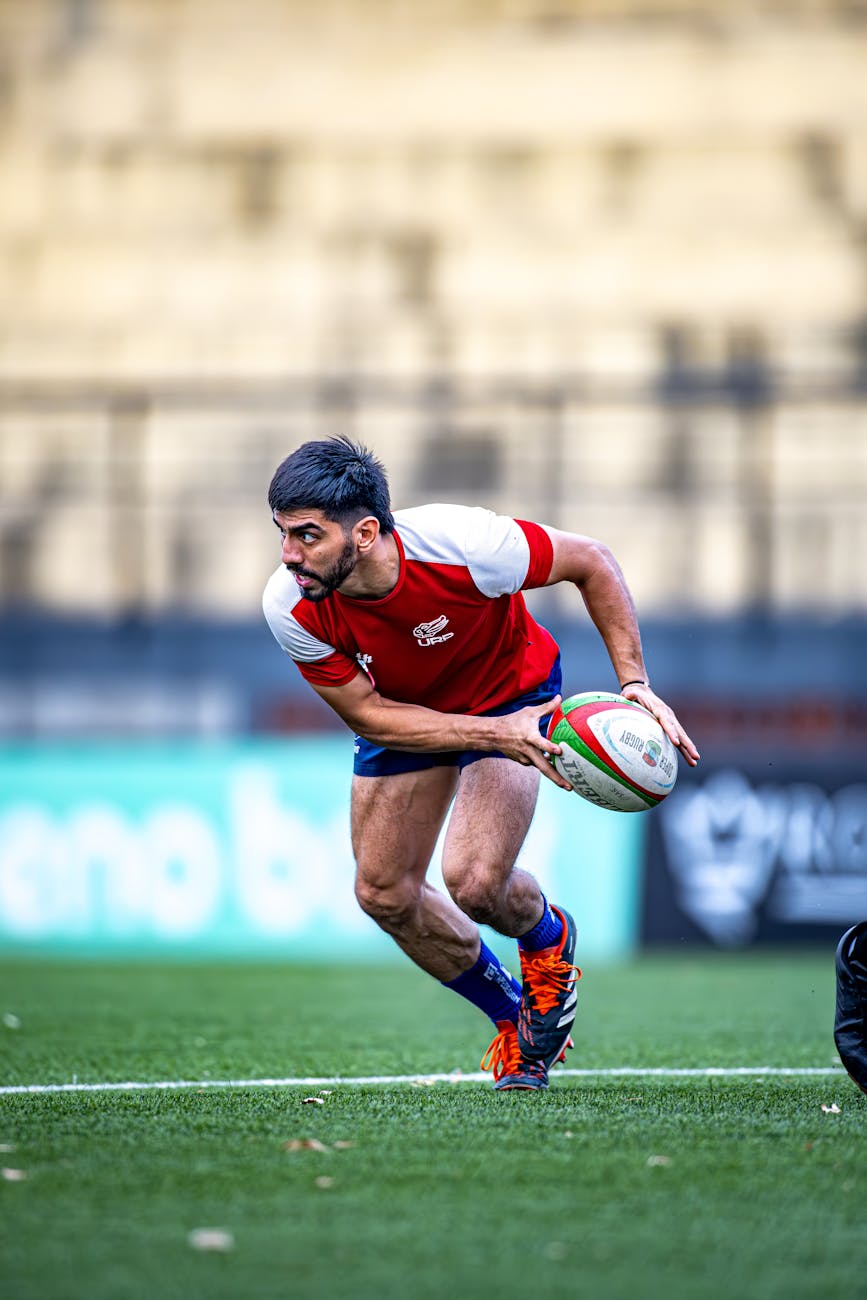 Joueur de rugby en action sur le terrain