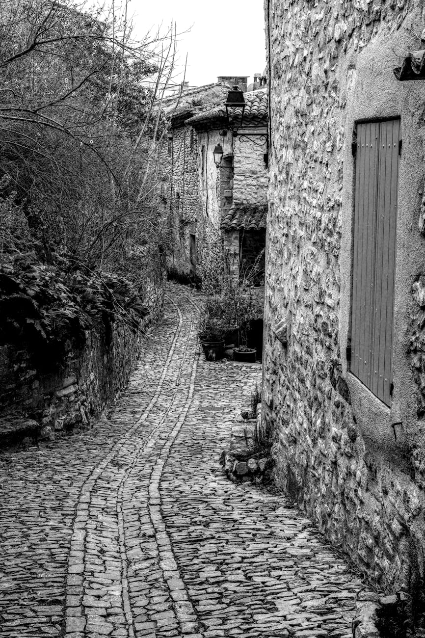 Ruelle pavée d'un village médiéval français
