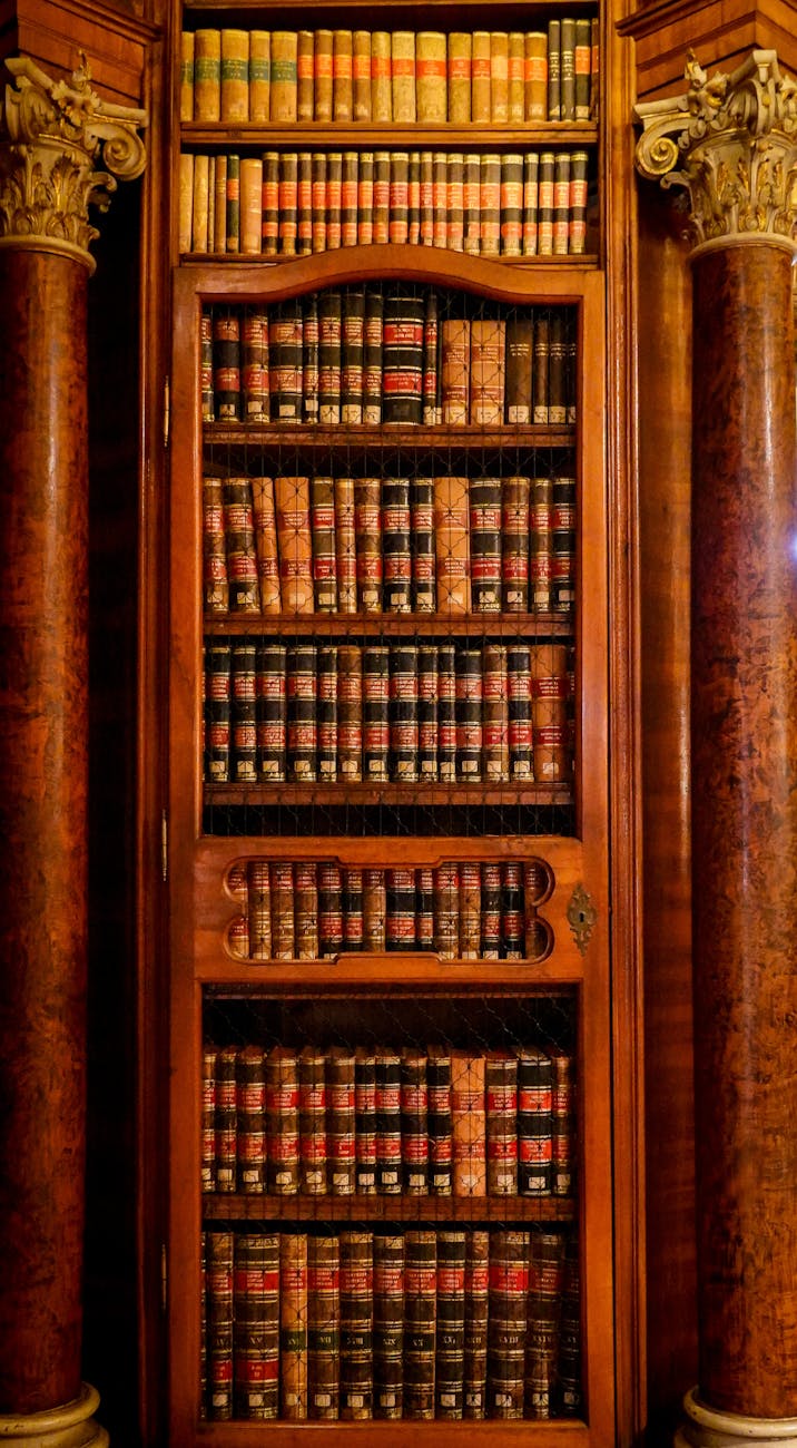 Bibliothèque ancienne avec rayonnages en bois