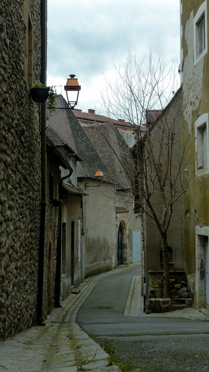 Ruelle pavée bordée d'architecture rustique à Montluçon