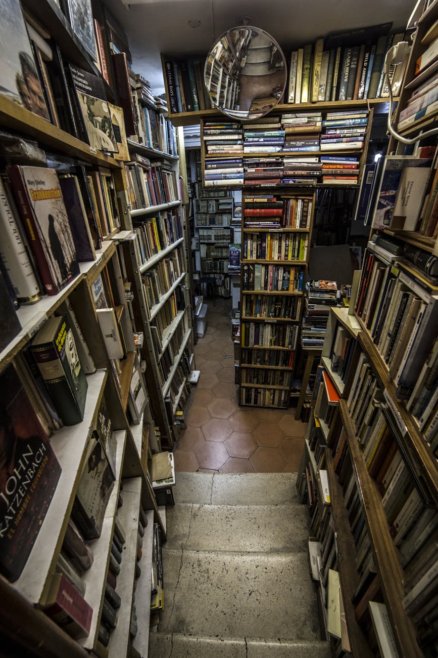 Étagères pleines de livres anciens dans une bouquinerie