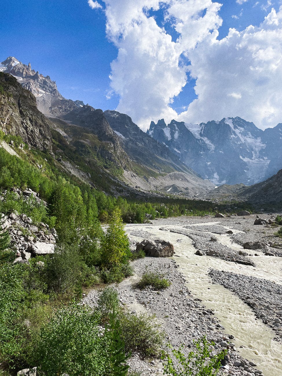 Vue panoramique sur les Alpes avec vallée et rivière