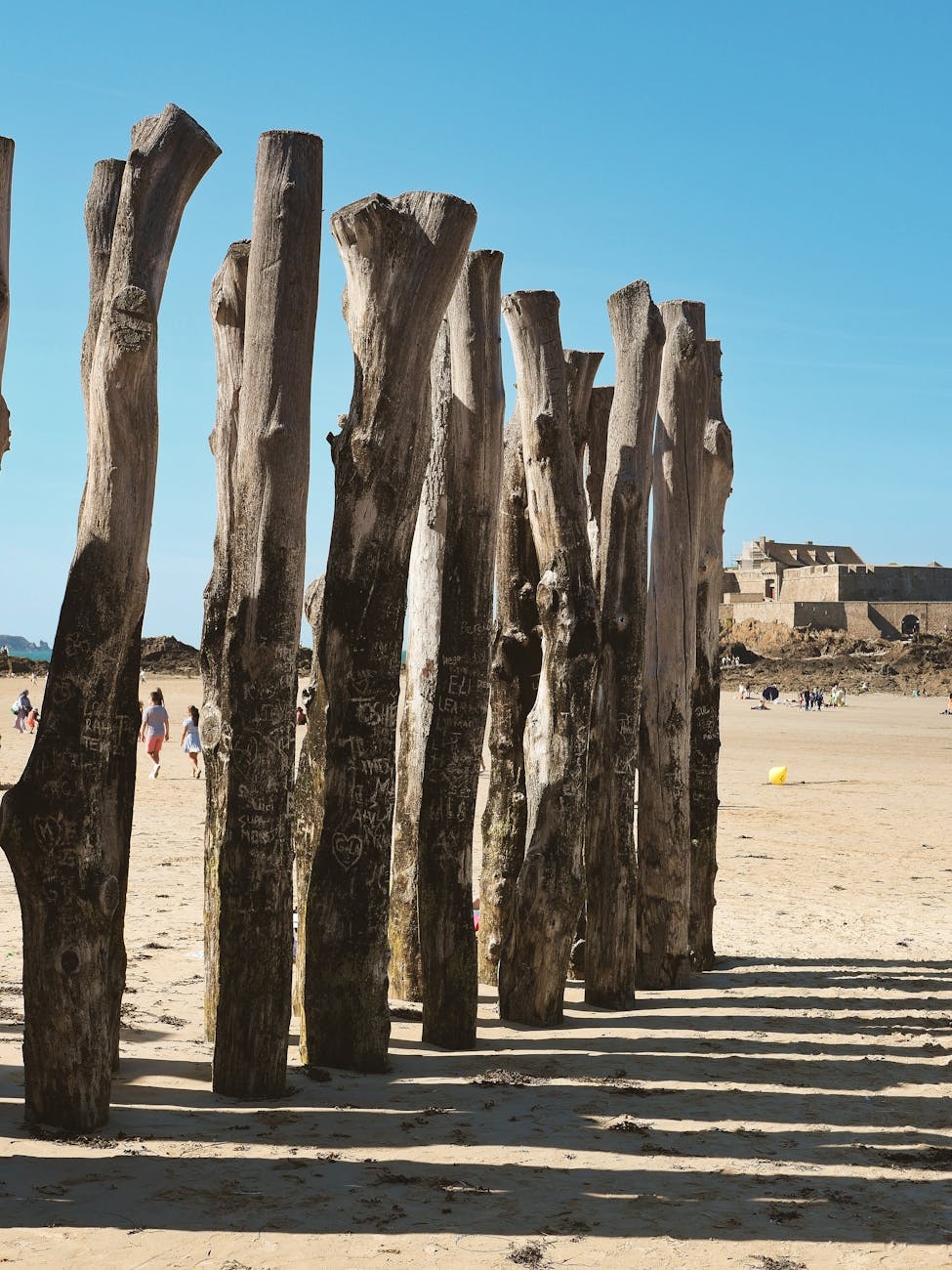 Pieux en bois sur la plage de Saint-Malo